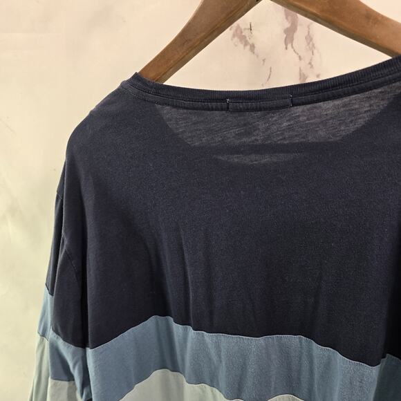 Marine Layer T Shirt Mens Large Blue Tri Tone Long Sleeve Crew Neck Stripe - Picture 6 of 9